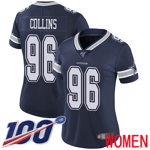 Women Dallas Cowboys Limited Navy Blue Maliek Collins Home #96 100th Season Vapor Untouchable NFL Jersey